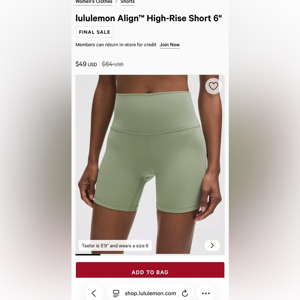 Lululemon Align High Rise 6” Biker Shorts